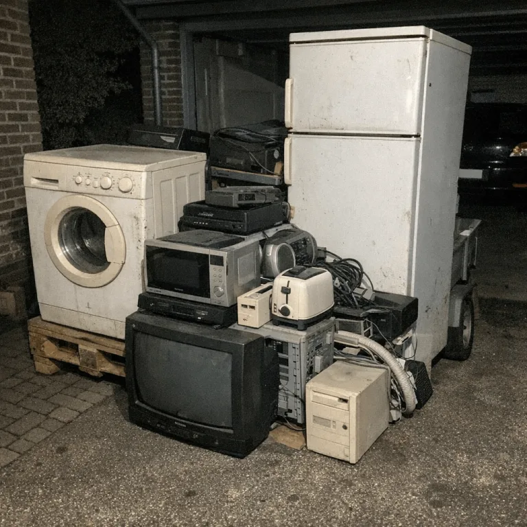 Übersichtliche Stapelung von Elektroschrott vor dem sicheren Abtransport